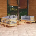 Set mobilier grădină cu perne gri, 7 piese, lemn masiv de pin GartenMobel Dekor
