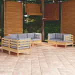 Set mobilier grădină cu perne gri, 7 piese, lemn masiv de pin GartenMobel Dekor