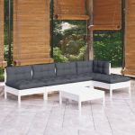 Set mobilier de grădină cu perne, 6 piese, alb, lemn de pin GartenMobel Dekor
