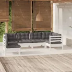 Set mobilier de grădină cu perne, 6 piese, alb, lemn de pin GartenMobel Dekor