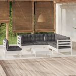 Set mobilier de grădină cu perne, 6 piese, alb, lemn de pin GartenMobel Dekor