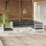 Set mobilier de grădină cu perne, 6 piese, alb, lemn de pin GartenMobel Dekor