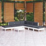 Set mobilier de grădină cu perne, 8 piese, alb, lemn de pin GartenMobel Dekor