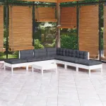 Set mobilier de grădină cu perne, 8 piese, alb, lemn de pin GartenMobel Dekor