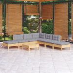Set mobilier de grădină cu perne, 8 piese, gri, lemn de pin GartenMobel Dekor