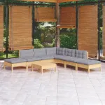 Set mobilier de grădină cu perne, 8 piese, gri, lemn de pin GartenMobel Dekor