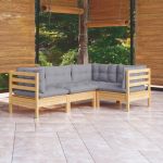Set mobilier grădină cu perne, 4 piese, gri, lemn de pin GartenMobel Dekor