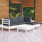 Set mobilier grădină cu perne, 5 piese, alb, lemn de pin GartenMobel Dekor