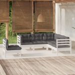Set mobilier grădină cu perne, 5 piese, alb, lemn de pin GartenMobel Dekor