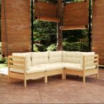 Set mobilier grădină cu perne crem, 4 piese, lemn de pin GartenMobel Dekor