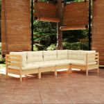 Set mobilier grădină cu perne crem, 5 piese, lemn de pin GartenMobel Dekor