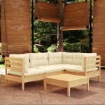Set mobilier grădină cu perne crem, 5 piese, lemn de pin GartenMobel Dekor