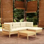 Set mobilier grădină cu perne crem, 5 piese, lemn de pin GartenMobel Dekor
