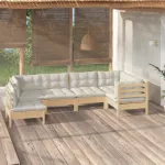Set mobilier grădină cu perne crem, 6 piese, lemn de pin GartenMobel Dekor