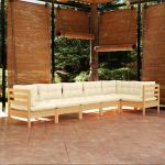 Set mobilier grădină cu perne crem, 6 piese, lemn de pin GartenMobel Dekor