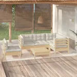 Set mobilier grădină cu perne crem, 6 piese, lemn de pin GartenMobel Dekor