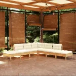 Set mobilier grădină cu perne crem, 7 piese, lemn de pin GartenMobel Dekor