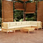 Set mobilier grădină cu perne crem, 7 piese, lemn de pin GartenMobel Dekor