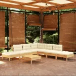 Set mobilier grădină cu perne crem, 8 piese, lemn de pin GartenMobel Dekor