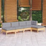 Set mobilier grădină cu perne gri, 5 piese, lemn masiv de pin GartenMobel Dekor