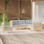 Set mobilier grădină cu perne gri, 5 piese, lemn masiv de pin GartenMobel Dekor