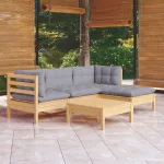 Set mobilier grădină cu perne gri, 5 piese, lemn masiv de pin GartenMobel Dekor