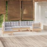 Set mobilier grădină cu perne gri, 6 piese, lemn de pin GartenMobel Dekor