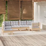 Set mobilier grădină cu perne gri, 6 piese, lemn de pin GartenMobel Dekor