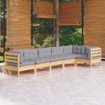 Set mobilier grădină cu perne gri, 6 piese, lemn de pin GartenMobel Dekor