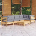 Set mobilier grădină cu perne gri, 6 piese, lemn de pin GartenMobel Dekor