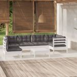 Set mobilier de grădină cu perne, 7 piese, alb, lemn de pin GartenMobel Dekor