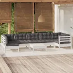 Set mobilier de grădină cu perne, 8 piese, alb, lemn de pin GartenMobel Dekor