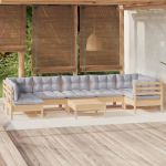 Set mobilier de grădină cu perne, 8 piese, gri, lemn de pin GartenMobel Dekor