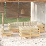 Set mobilier de grădină cu perne crem, 8 piese, lemn masiv pin GartenMobel Dekor