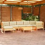Set mobilier de grădină cu perne crem, 8 piese, lemn masiv pin GartenMobel Dekor
