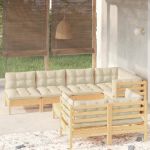 Set mobilier de grădină cu perne crem, 8 piese, lemn masiv pin GartenMobel Dekor