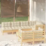 Set mobilier de grădină cu perne crem, 8 piese, lemn masiv pin GartenMobel Dekor