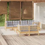 Set mobilier de grădină cu perne gri, 8 piese, lemn masiv pin GartenMobel Dekor