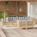 Set mobilier de grădină cu perne gri, 9 piese, lemn masiv pin GartenMobel Dekor
