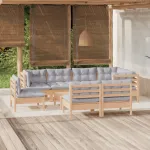 Set mobilier de grădină cu perne gri, 9 piese, lemn masiv pin GartenMobel Dekor
