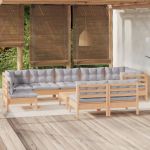 Set mobilier grădină cu perne, 10 piese, gri, lemn masiv pin GartenMobel Dekor