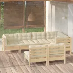 Set mobilier grădină cu perne crem, 7 piese, lemn masiv pin GartenMobel Dekor