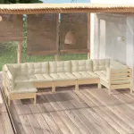 Set mobilier grădină cu perne crem, 7 piese, lemn masiv pin GartenMobel Dekor