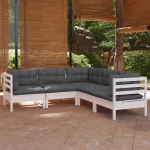Set mobilier de grădină cu perne, 5 piese, alb, lemn masiv pin GartenMobel Dekor