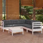 Set mobilier de grădină cu perne, 6 piese, alb, lemn masiv pin GartenMobel Dekor
