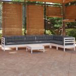 Set mobilier de grădină cu perne, 8 piese, alb, lemn masiv pin GartenMobel Dekor