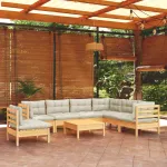 Set mobilier de grădină cu perne crem, 8 piese, lemn masiv pin GartenMobel Dekor