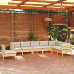 Set mobilier de grădină cu perne crem, 8 piese, lemn masiv pin GartenMobel Dekor