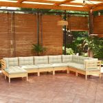 Set mobilier de grădină cu perne crem, 8 piese, lemn masiv pin GartenMobel Dekor