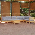 Set mobilier de grădină cu perne gri, 8 piese, lemn masiv pin GartenMobel Dekor